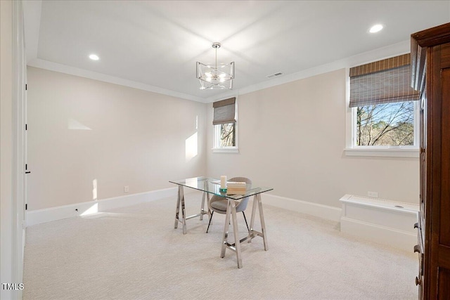 interior space with a notable chandelier and ornamental molding