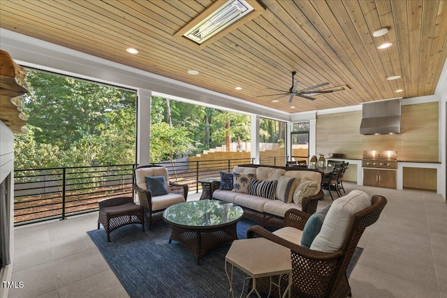 1304 Ivy Ln, Raleigh, NC 27609 - sunroom / solarium featuring a ceiling fan, outdoor dining space, area for grilling, and outdoor lounge area