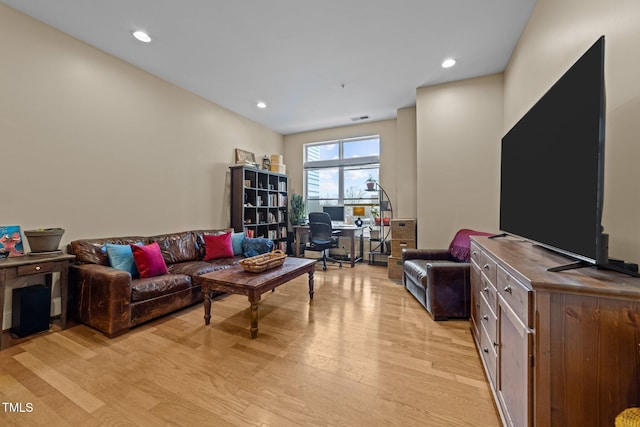 living room featuring light wood-type flooring