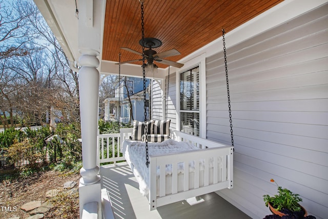 view of patio with covered porch and a ceiling fan