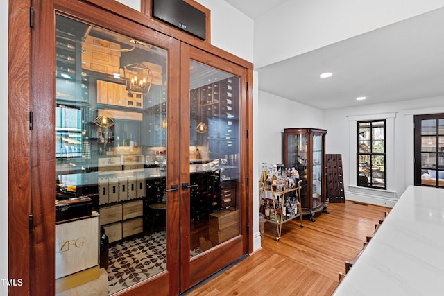 wine cellar with wood finished floors