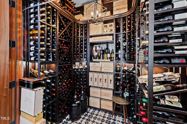 wine area with tile patterned floors