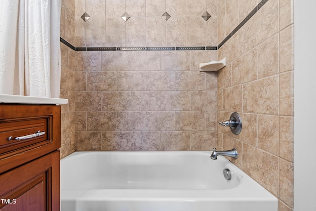 full bathroom with shower / bathtub combination with curtain