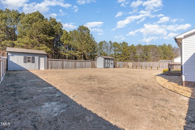 view of yard featuring a shed