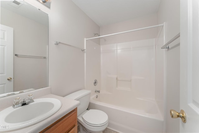 full bathroom with vanity,  shower combination, and toilet