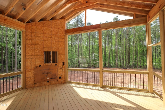 1236 Perry Bluff Dr, Wake Forest, NC 27587 - unfurnished sunroom featuring vaulted ceiling and a wooded view
