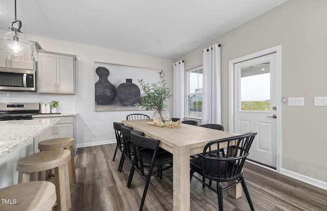 dining room with dark wood-type flooring