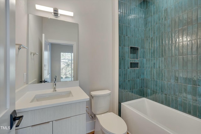 full bathroom featuring vanity, toilet, and shower / washtub combination