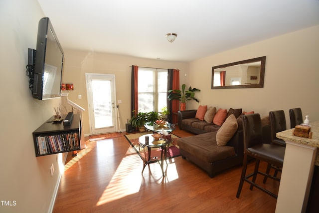 living room with light hardwood / wood-style floors