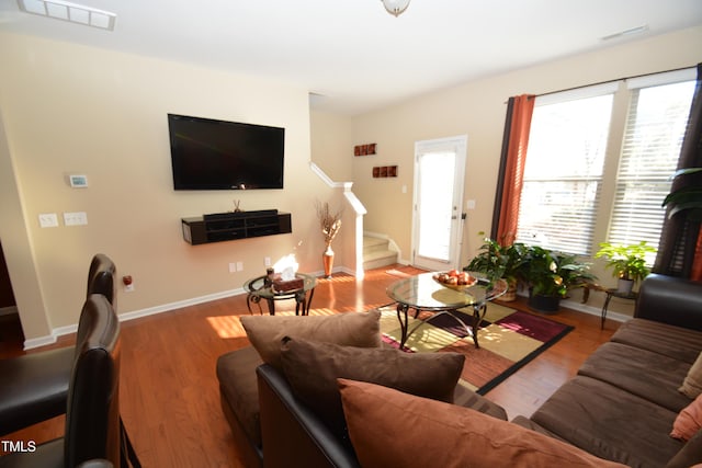 living room with hardwood / wood-style floors