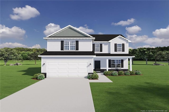 view of front of house with a garage and a front yard