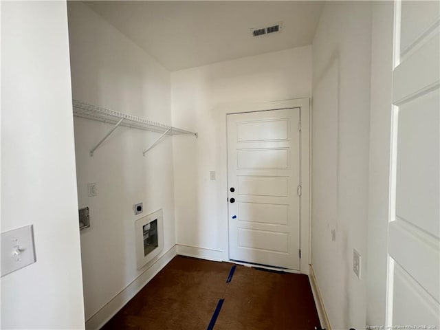 112 Peeler Cir, Raeford, NC 28376 - laundry room with electric dryer hookup, baseboards, heating unit, visible vents, and laundry area