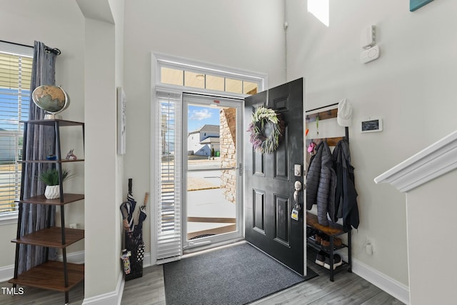 entrance foyer featuring a high ceiling and light wood-type flooring