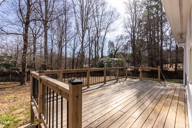 wooden terrace featuring fence