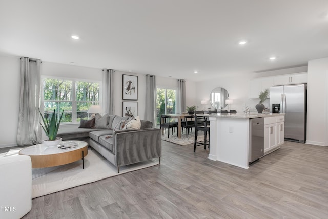 living room with light hardwood / wood-style floors