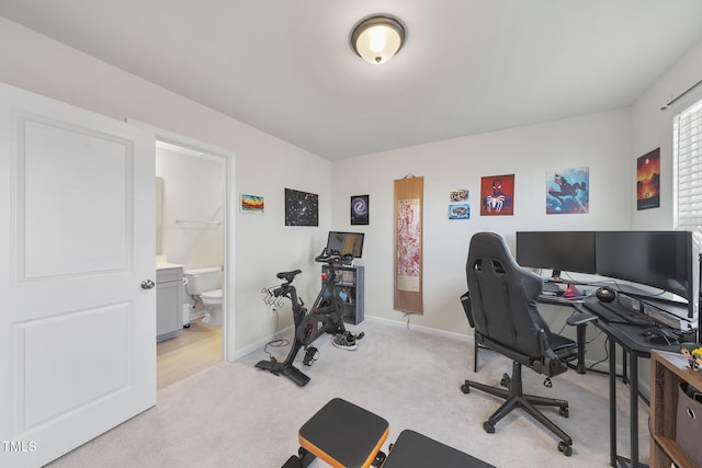 view of carpeted home office