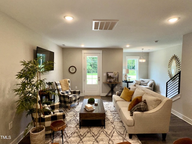 living room featuring hardwood / wood-style floors and plenty of natural light