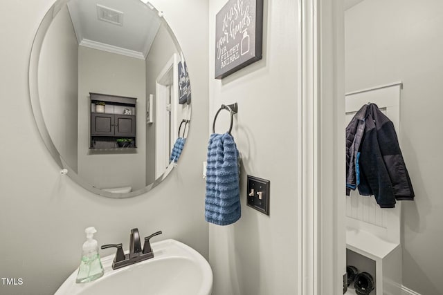 bathroom featuring crown molding and sink