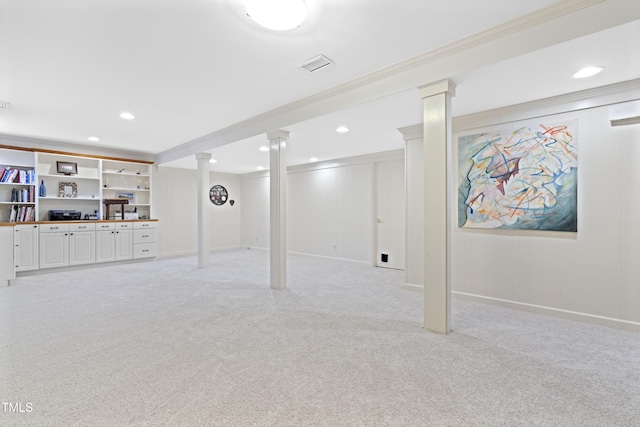 basement with light carpet