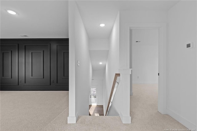531 Southerland Peak, Raeford, NC 28376 - hallway featuring recessed lighting, baseboards, carpet floors, and an upstairs landing