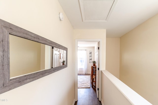 corridor with dark hardwood / wood-style floors