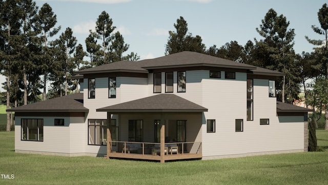 rear view of property featuring a yard and a sunroom