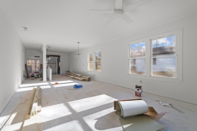 living room with ceiling fan