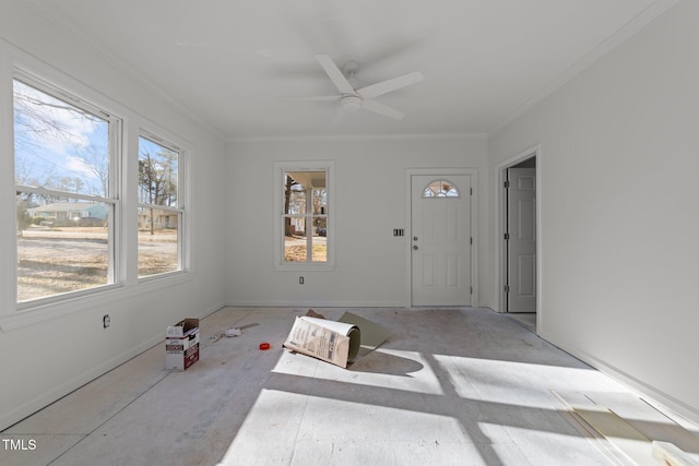 interior space featuring ceiling fan