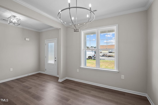 4519 Sweet Williams Ln Unit 153, Wilson, NC 27896 - interior space with dark hardwood / wood-style flooring, a notable chandelier, and crown molding