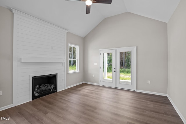 4519 Sweet Williams Ln Unit 153, Wilson, NC 27896 - unfurnished living room featuring hardwood / wood-style flooring, a fireplace, ceiling fan, and vaulted ceiling