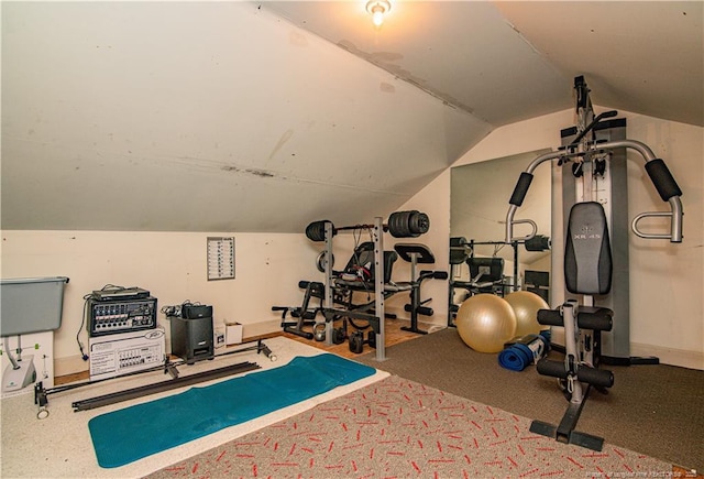 workout area with vaulted ceiling