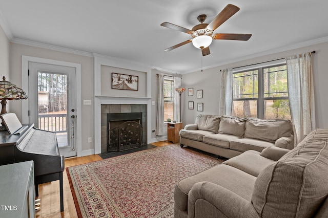 100 Churchill Rd, Louisburg, NC 27549 - living area featuring ornamental molding, ceiling fan, and light wood-type flooring