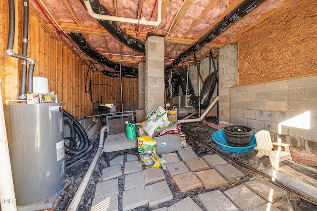 basement with electric water heater