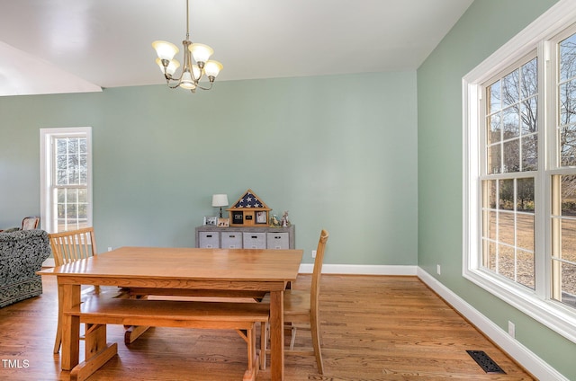 dining room featuring hardwood / wood-style floors and a notable chandelier