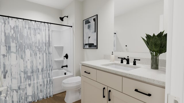 4081 Elk Creek Ln Unit 07, Raleigh, NC 27612 - bathroom with vanity, shower / bathtub combination with curtain, and wood finished floors