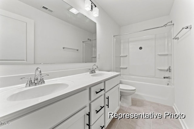 full bathroom featuring tile patterned flooring, vanity, tub / shower combination, and toilet