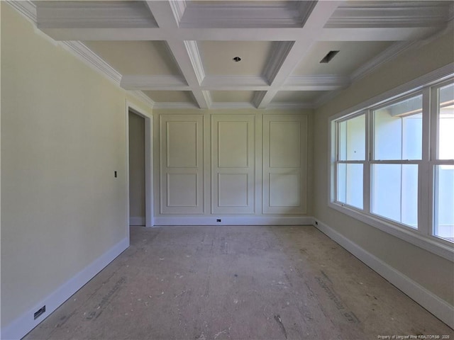 3255 School Rd, Fayetteville, NC 28306 - spare room featuring coffered ceiling and beamed ceiling
