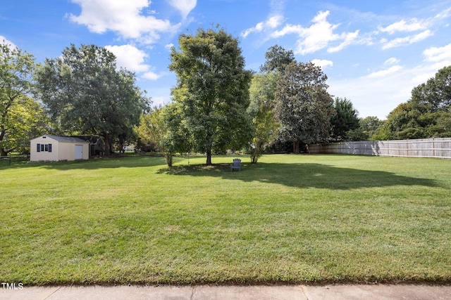 view of yard with a storage shed