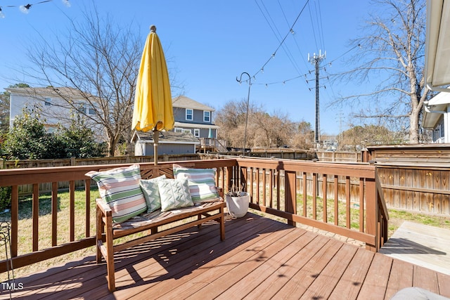 wooden terrace featuring a fenced backyard