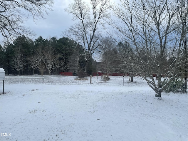 view of yard layered in snow