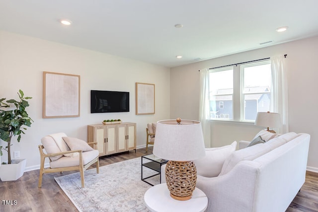 living room with hardwood / wood-style flooring