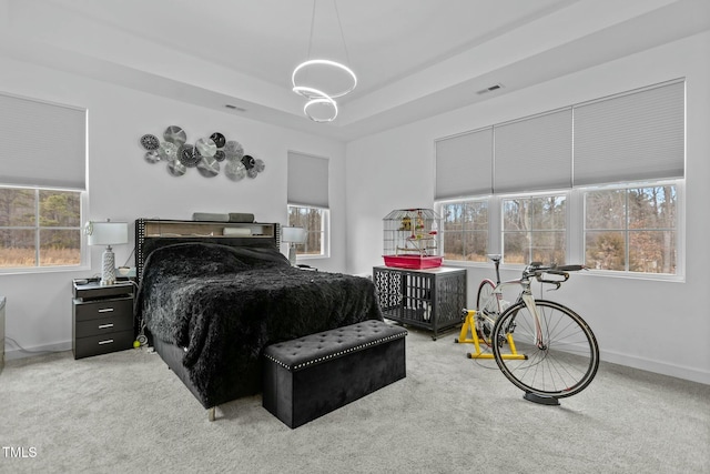 carpeted bedroom featuring multiple windows