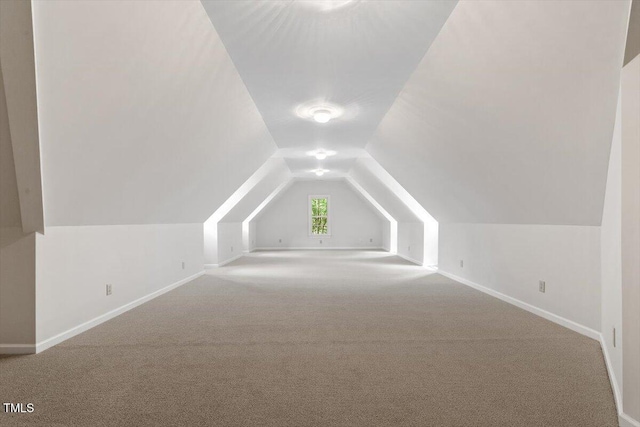 additional living space with carpet flooring, baseboards, and lofted ceiling