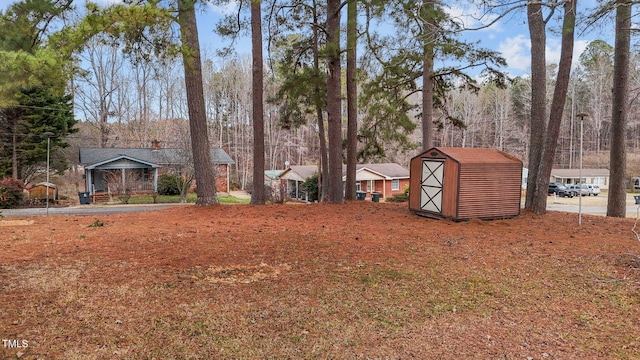 view of yard featuring a shed