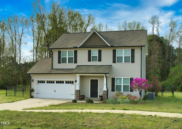 105 Langdon Chase Way, Selma, NC 27576 - craftsman inspired home with cooling unit, driveway, a front yard, and fence
