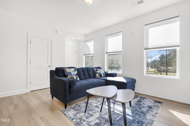 living room with light wood-type flooring