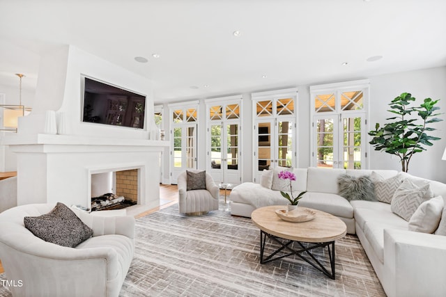 living room featuring french doors