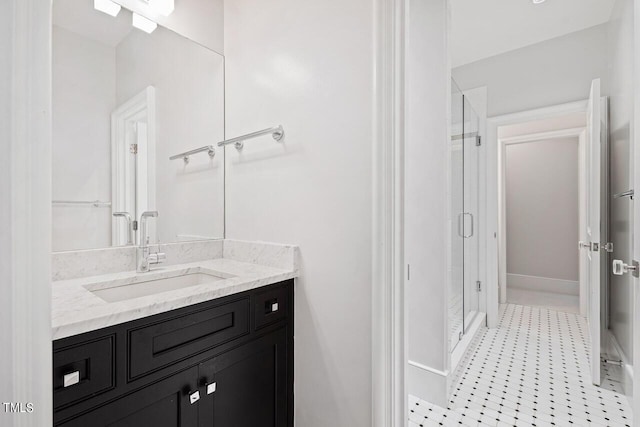 bathroom featuring vanity and walk in shower