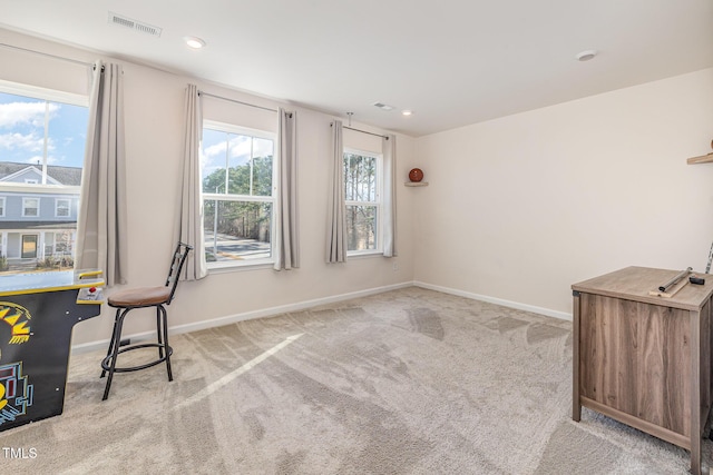 view of carpeted home office