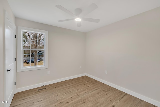 unfurnished room featuring light hardwood / wood-style floors and ceiling fan